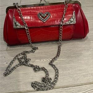 Brighton unmarked Heart-Embellished Red Croc-Embossed Clutch/ Crosssbody